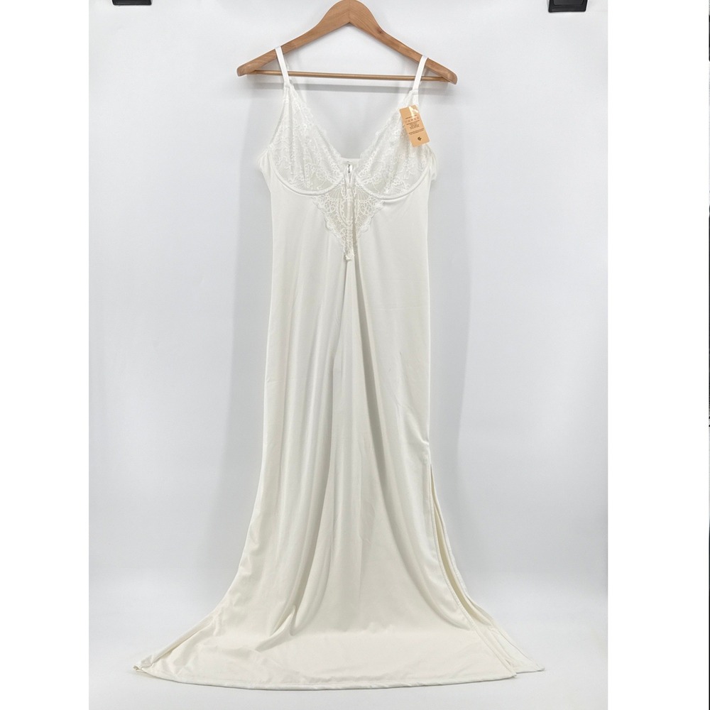 Popilush Built-In Shapewear Slip Dress Women XXL Ivory NEW Lace Trim Maxi Slit - Picture 1 of 13